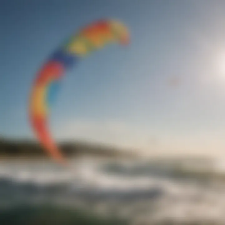 Aerial view of kites in action over waves, highlighting the integration of kite flying with water sports.