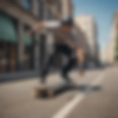 A longboarder performing advanced riding techniques in a urban environment