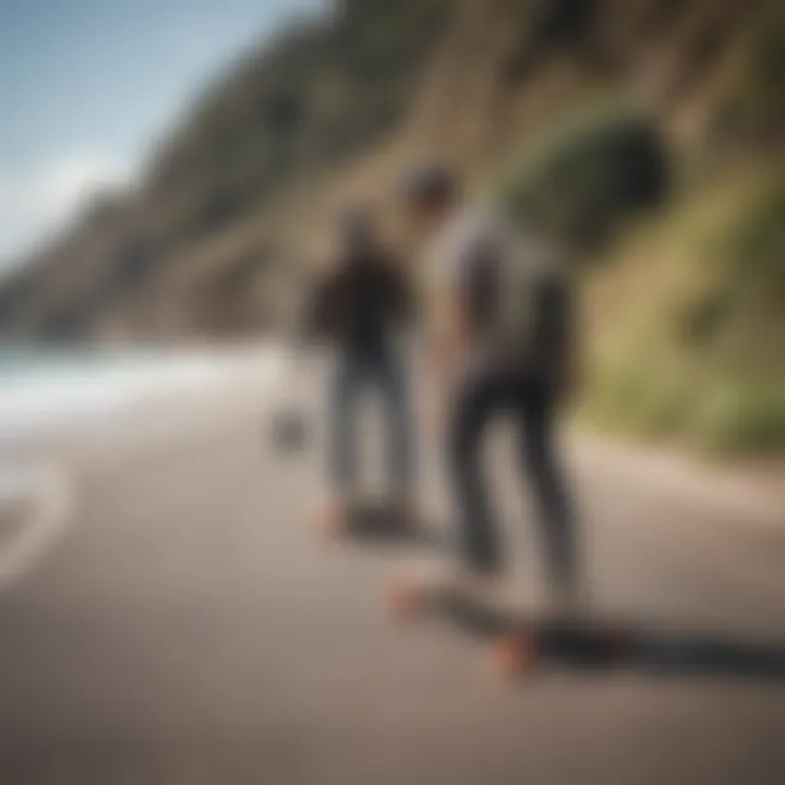 Early adopters enjoying the thrill of longboarding on a scenic coast