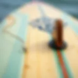 Detailed close-up of a vintage surfboard showcasing unique designs