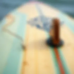 Detailed close-up of a vintage surfboard showcasing unique designs