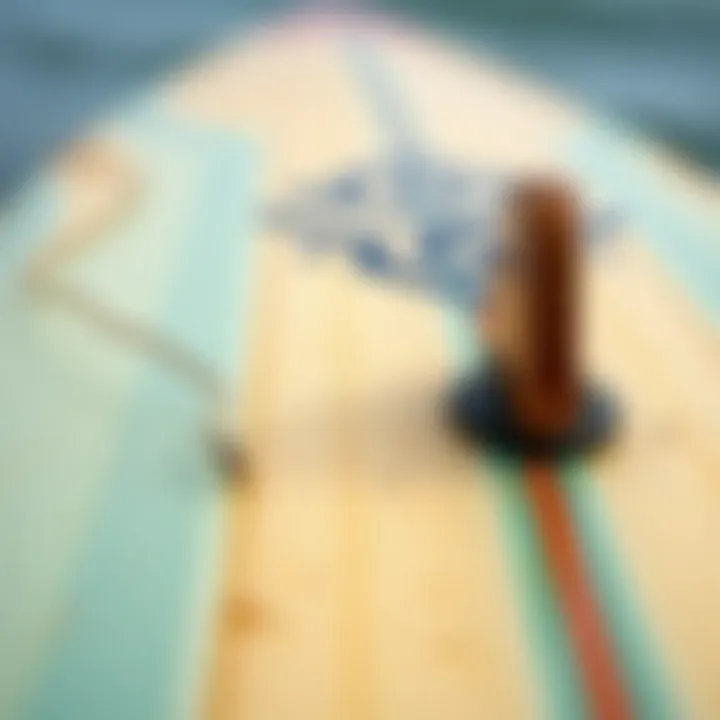 Detailed close-up of a vintage surfboard showcasing unique designs