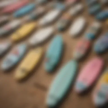 Diverse Designs of Surfing Key Chains A collection of beautifully designed surfing key chains showcasing various surfboard shapes
