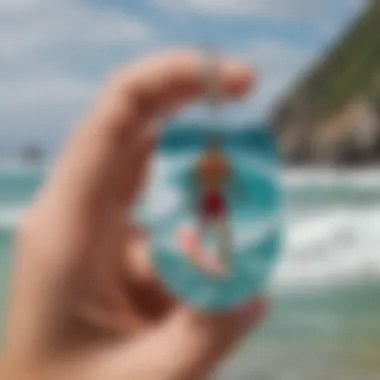 Customizing a Surfing Key Chain An artist customizing a surfing key chain with personal touches and vibrant colors