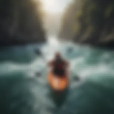 Kayakers navigating through gentle ocean waves