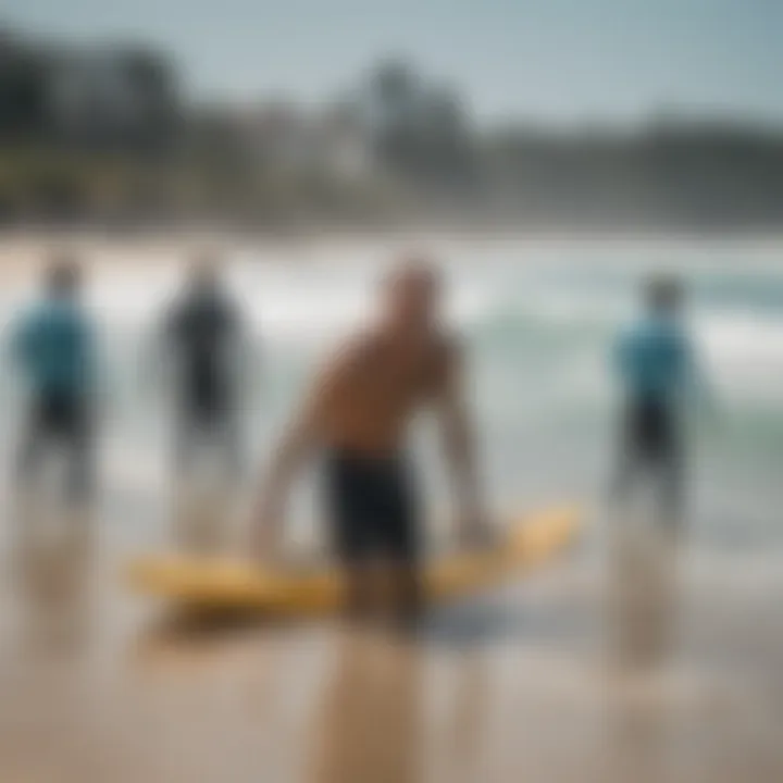 A group of individuals enjoying a surf session, showcasing camaraderie and the communal aspects of surf therapy.