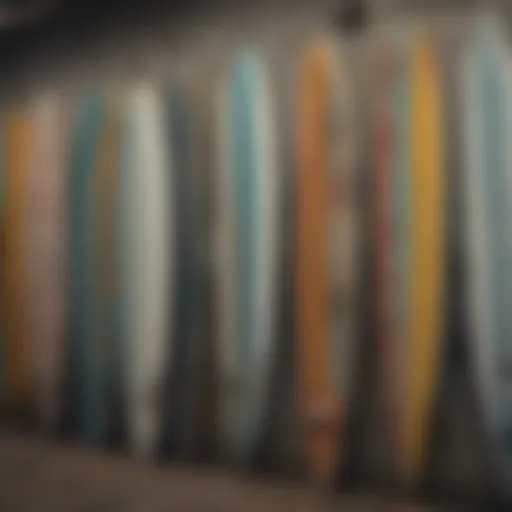 Diverse Surfboard Designs A collection of surfboards showcasing various designs and colors