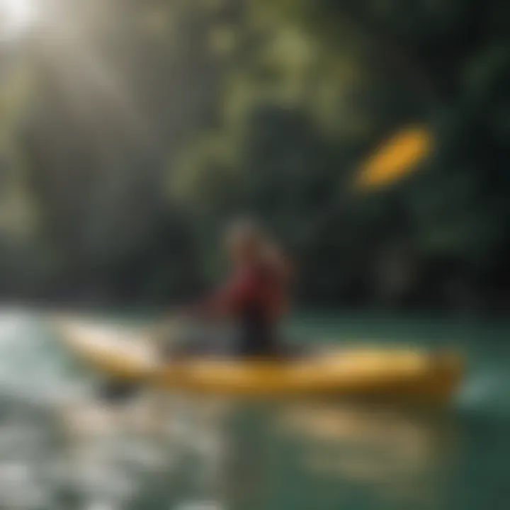 Athlete wearing Truli wetsuit while kayaking in serene waters