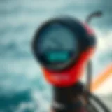 Digital Anemometer in Action Close-up of a digital anemometer displaying wind speed