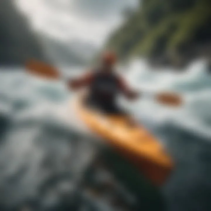 A kayaker navigating through windy waters