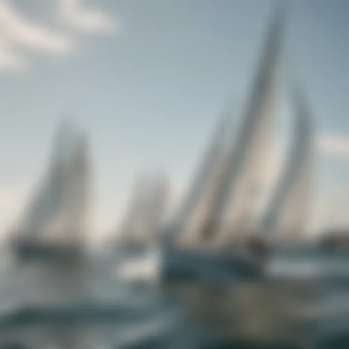 Sailboats maneuvering in a breezy harbor