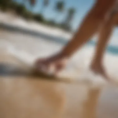 Applying grip tape on a skimboard