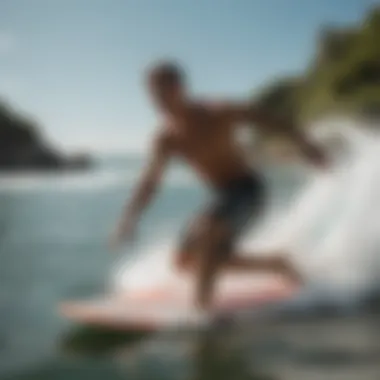 Skimboarder performing on water with grip tape