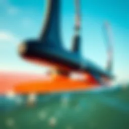 Close-up view of a hydrofoil surfboard showcasing its unique design and structure