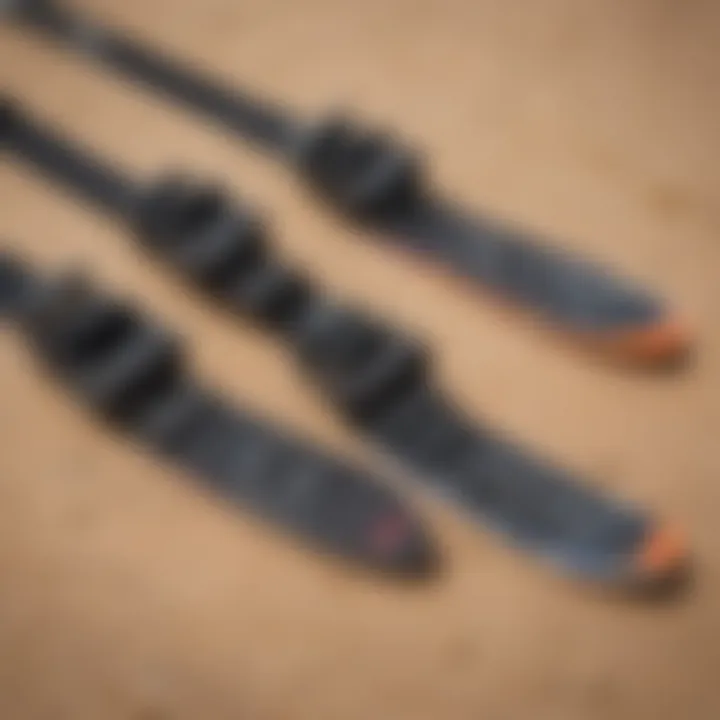 Diverse types of kitesurfing foot straps displayed for comparison