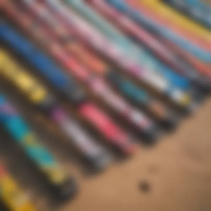 An array of kitesurfing straps showcasing various designs and colors