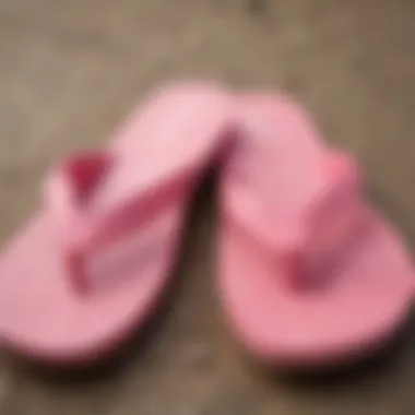 Close-up of pink Sanuk flip flop materials