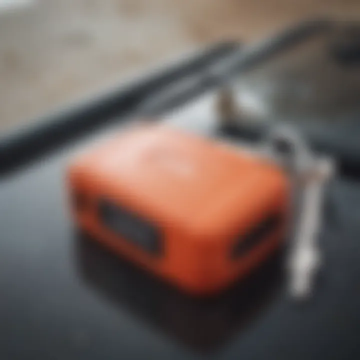 A close-up of a surf car key lock box mounted on a vehicle