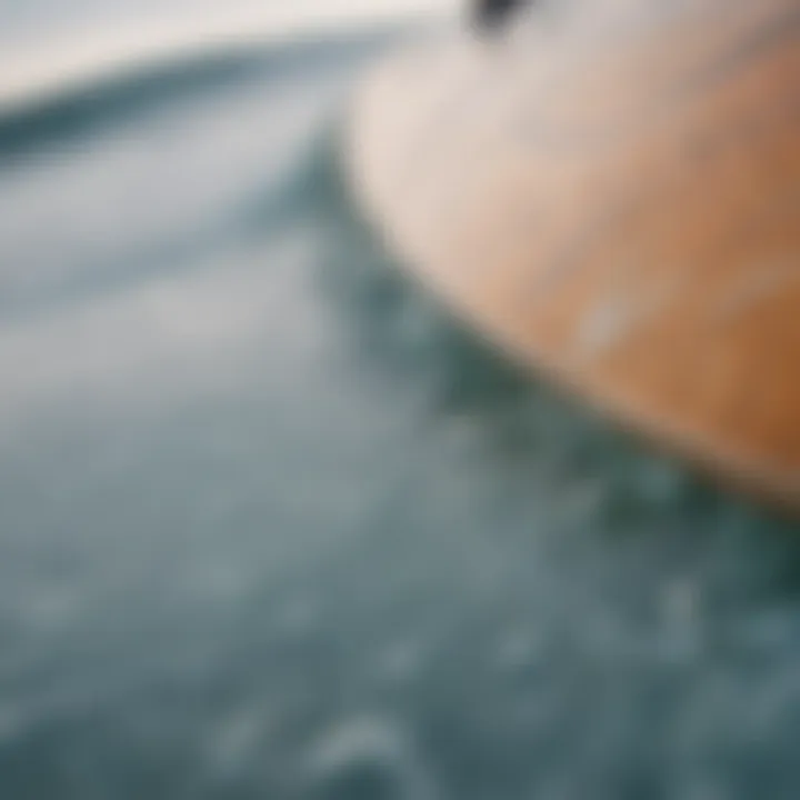 Detailed view of a surfboard nose with design features