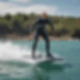 An elegant jet surfboard gliding over crystal-clear waters