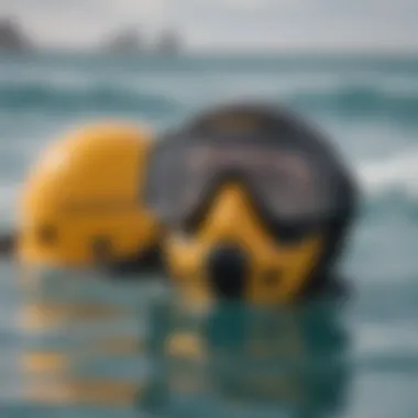 A close-up of various safety gear essential for jet surfing