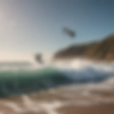 A scenic beach view showcasing jet surfers enjoying the waves