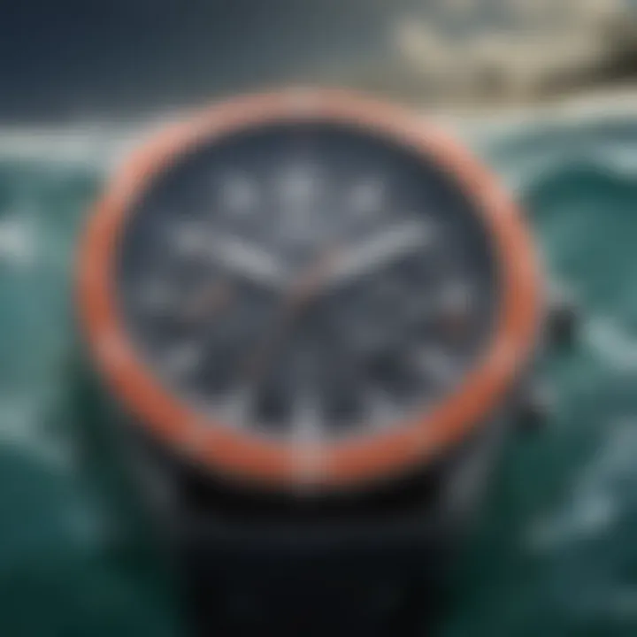 Close-up of the tide information display on the Rip Curl Tide Watch