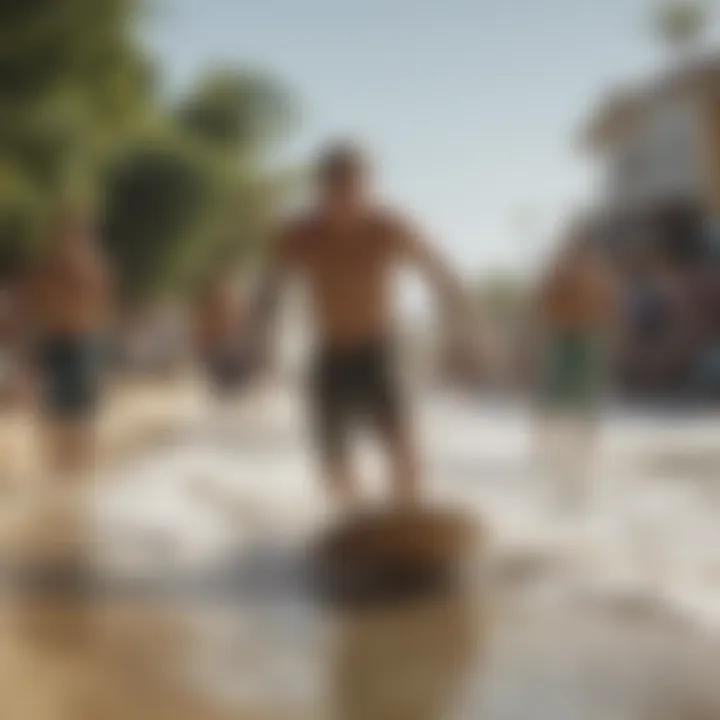 Group of skimboard enthusiasts participating in a community event