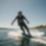 Dynamic wakeboarding maneuver showcasing speed and control