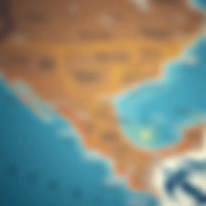 Map highlighting varying wind directions in a watersport area