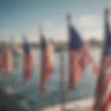 A detailed view of flags indicating wind direction at a waterfront