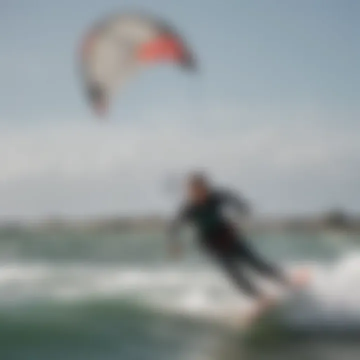 Kite surfer performing in windy conditions