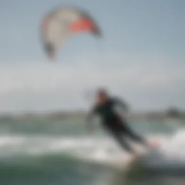 Kite Surfing in Optimal Wind Conditions Kite surfer performing in windy conditions