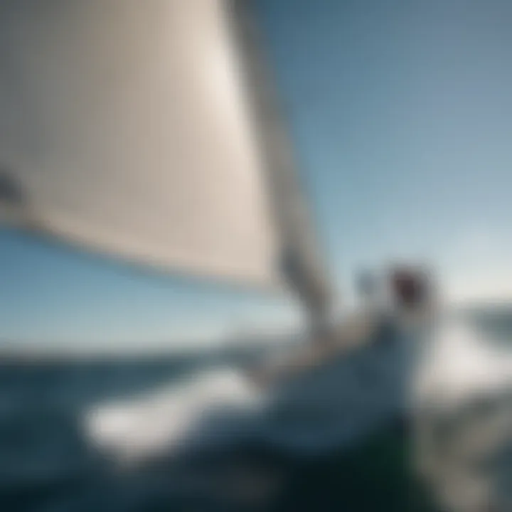 A sailboat navigating through gusty winds on a sunny day