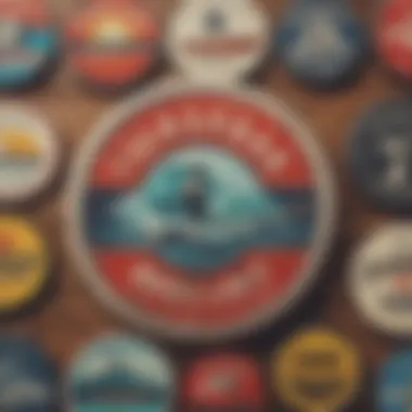 Vintage surf brand logos displayed in a creative montage