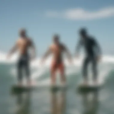 Action shot of surfers wearing Volcom Swim gear