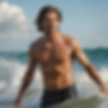 Unity on the Waves: The Community of Wet Shirt Surfing A vibrant beach scene filled with surfers in wet shirts, illustrating the strong community spirit.