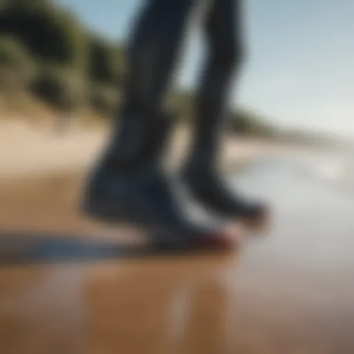 A pair of stylish wetsuit boots on a sandy beach