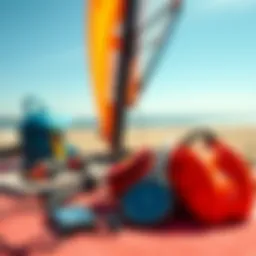 Essential components of a wind surfing kit displayed