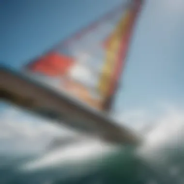 A close-up view of a windsurf boom showcasing its intricate design features