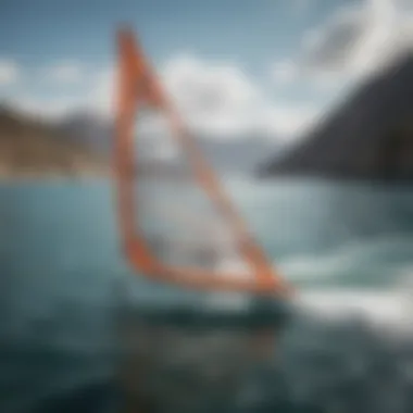 A modern windsurf boom made from advanced materials displayed against a scenic backdrop