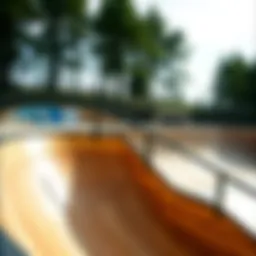 A beautifully crafted wooden quarter pipe in a skate park setting