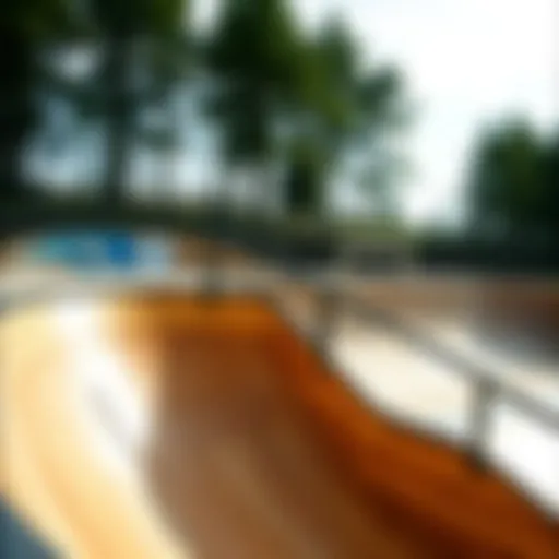 A beautifully crafted wooden quarter pipe in a skate park setting