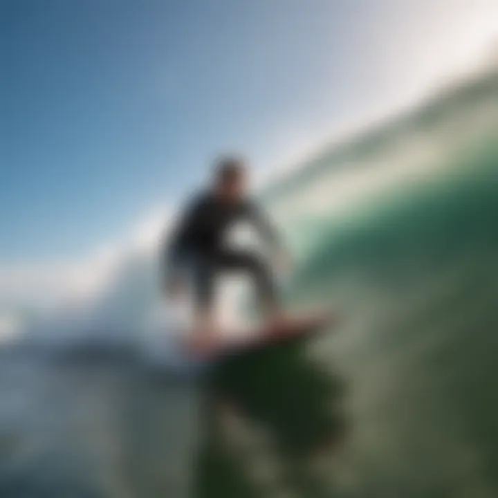 Dynamic action shot of bodyboarding with the XL Boogie Board in waves.